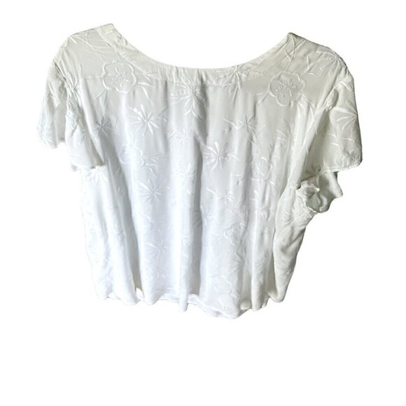 Loft White Round Neck Floral Embroidered Short Sleeve Top with Tie Back Size XL - Picture 8 of 10